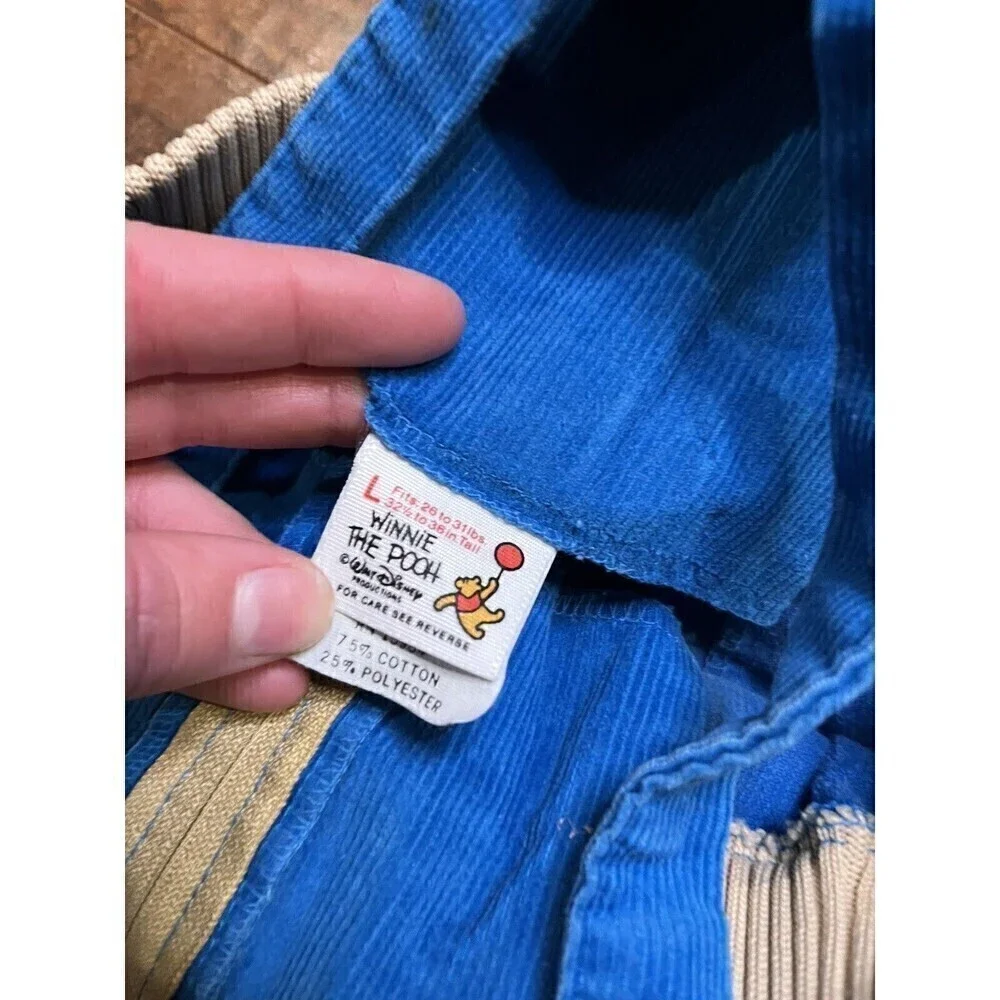 Winnie the Pooh Blue Corduroy Pant Overalls Sleeveless Zipper Front USA 26-31 LB